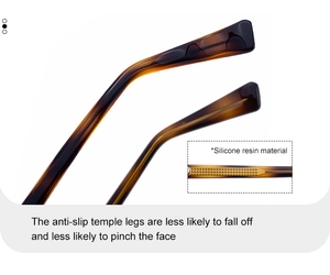 Détail de la branche de lunettes en résine silicone ambre avec texture antidérapante