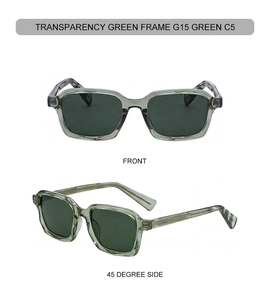 Vue détaillée des lunettes de soleil carrées vert transparent avec verres G15
