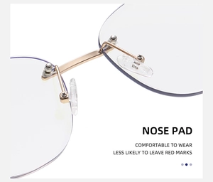 Macro detail of comfortable soft silicone nose pads and golden bridge on cat-eye sunglasses