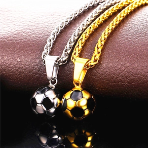 Collier Pendentif Ballon De Football Acier Inoxydable Émail Bijoux De Sport Pour Hommes Femmes