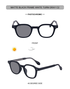 Lunettes photochromiques noir mat montrant la transition des verres clairs au gris