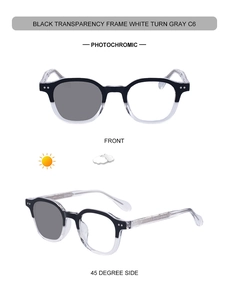 Vue détaillée des lunettes photochromiques C6 avec monture dégradée noire et transparente