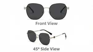 Detailed front and side view of square oversized polarized sunglasses with gold metal frame