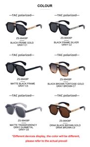 Matrix display of square polarized pilot sunglasses in multiple colors with TAC lenses