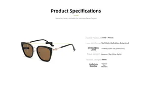 Detailed size specifications for cat-eye polarized sunglasses with TR90 metal frame