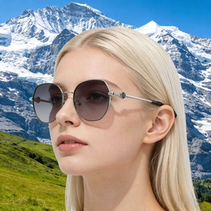 Stylish square oversized polarized sunglasses with silver metal frame and gradient lenses