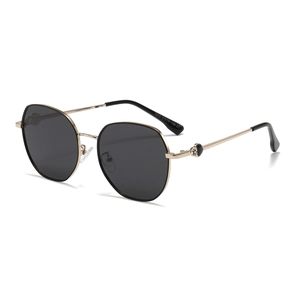 Women's square oversized polarized sunglasses with gold metal frame and gray lenses