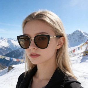 Women Cat Eye Sunglasses Large Frame TAC UV400 Protection PC Metal Trendy Outdoor Fashion Retro Eyewear