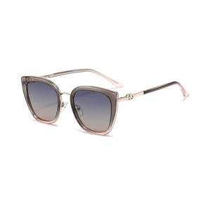 Fashion cat-eye polarized sunglasses for women with gradient lenses and rose gold metal temples