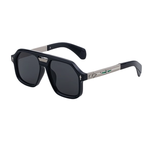 Square polarized pilot sunglasses with black frame and silver dagger metal accents