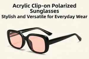 Detail of square polarized sunglasses featuring pink lenses and reinforced metal core pins