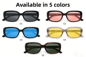 Detailed grid showing five color options of trendy polarized square frame sunglasses