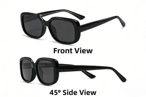 Front and 45-degree angle views of black square polarized sunglasses with acetate frame