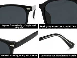 Detail of square sunglasses with silver temple accents and polarized lenses