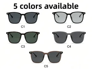 Five stylish square polarized sunglasses in various colors displayed in an array