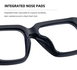 Detail of integrated nose pads on black glossy square sunglasses for a comfortable fit