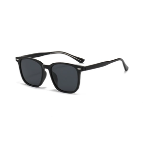 Square polarized sunglasses for women with black frames and silver metal temple accents