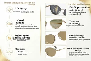 Détails de lunettes œil de chat avec verres UV400 et plaquettes de nez à coussin d'air