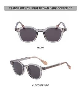 Détails des lunettes de soleil carrées C7 avec monture marron clair et verres café foncés