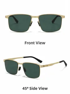 Vue détaillée montrant l'avant et l'angle à 45 degrés des lunettes de soleil carrées