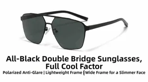 Close-up of black double-bridge polarized sunglasses with a lightweight matte frame