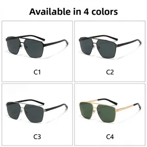 Detail view of 4 color variations for polarized nylon aviator sunglasses with metal frames
