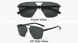 Front and 45-degree side views of classic men's polarized aviator sunglasses with dual-bridge