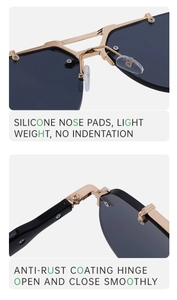 Detail of soft silicone nose pads and anti-rust metal hinges on steampunk sunglasses