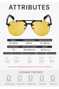 Detailed size specifications for steampunk rimless sunglasses with metal frame and dimensions