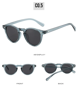 Dettagli di occhiali da sole polarizzati rotondi vintage grigio-blu con rivetti in metallo
