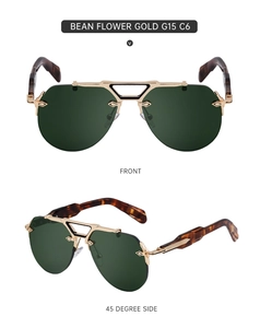 Steampunk rimless aviator sunglasses with gold double bridge and tortoise temples