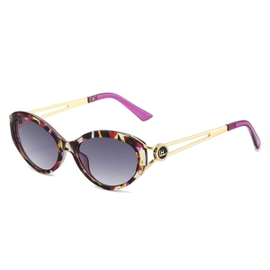 Chic cat eye sunglasses featuring colorful pattern frames and golden hollow metal temples