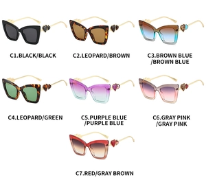 Cat eye sunglasses variety with heart-shaped metal accents and various lens colors
