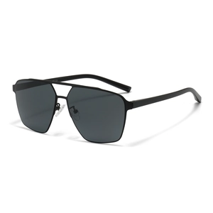 Classic double-bridge polarized square sunglasses for men with sleek black metal frames