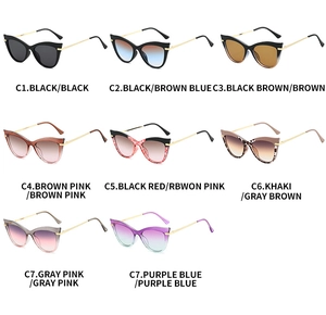 Detailed grid of cat-eye sunglasses featuring metal spring legs and various lens colors