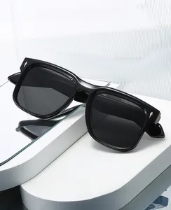 Detail view of model 10816 square sunglasses showing metal arrow studs and frame dimensions