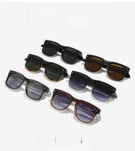 Detailed grid view of assorted vintage square frame sunglasses in multiple lens colors
