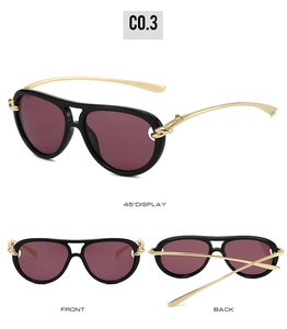 Trois vues de lunettes aviateur avec verres bordeaux et charnières métalliques torsadées dorées
