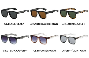 Detailed grid of vintage oversized square sunglasses in black, leopard, and brown frames