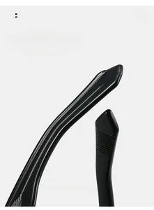 Macro shot of curved ergonomic glossy black temples for comfortable sunglasses wear