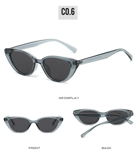 Retro cat-eye polarized sunglasses in transparent grey frame shown from multiple angles