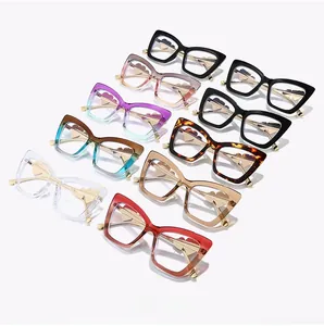 Detailed collection of cat-eye glasses frames featuring gold heart-shaped hollow temples