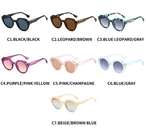 Detailed grid view showcasing seven color variants of geometric round frame sunglasses