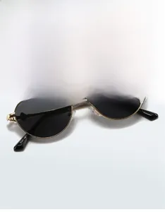 Detail view of oval metal sunglasses frame with 8331 model engraving on the temple