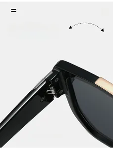 Macro detail showing the durable golden hinge structure of oversized square sunglasses
