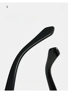 Detail of glossy black square sunglasses legs with ergonomic curved design for comfort