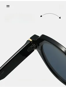 Close-up of durable metal hinges and black acetate frame on these stylish sunglasses