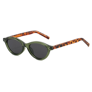 Oval green transparent frame sunglasses with tortoiseshell temples and silver rivets