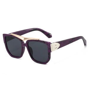 Oversized square sunglasses with purple marble texture frames and gold metal accents
