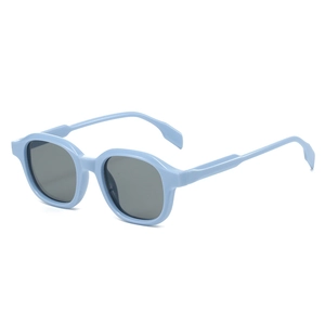 Lunettes de soleil rondes rétro 2025 avec monture bleu clair et verres gris foncé